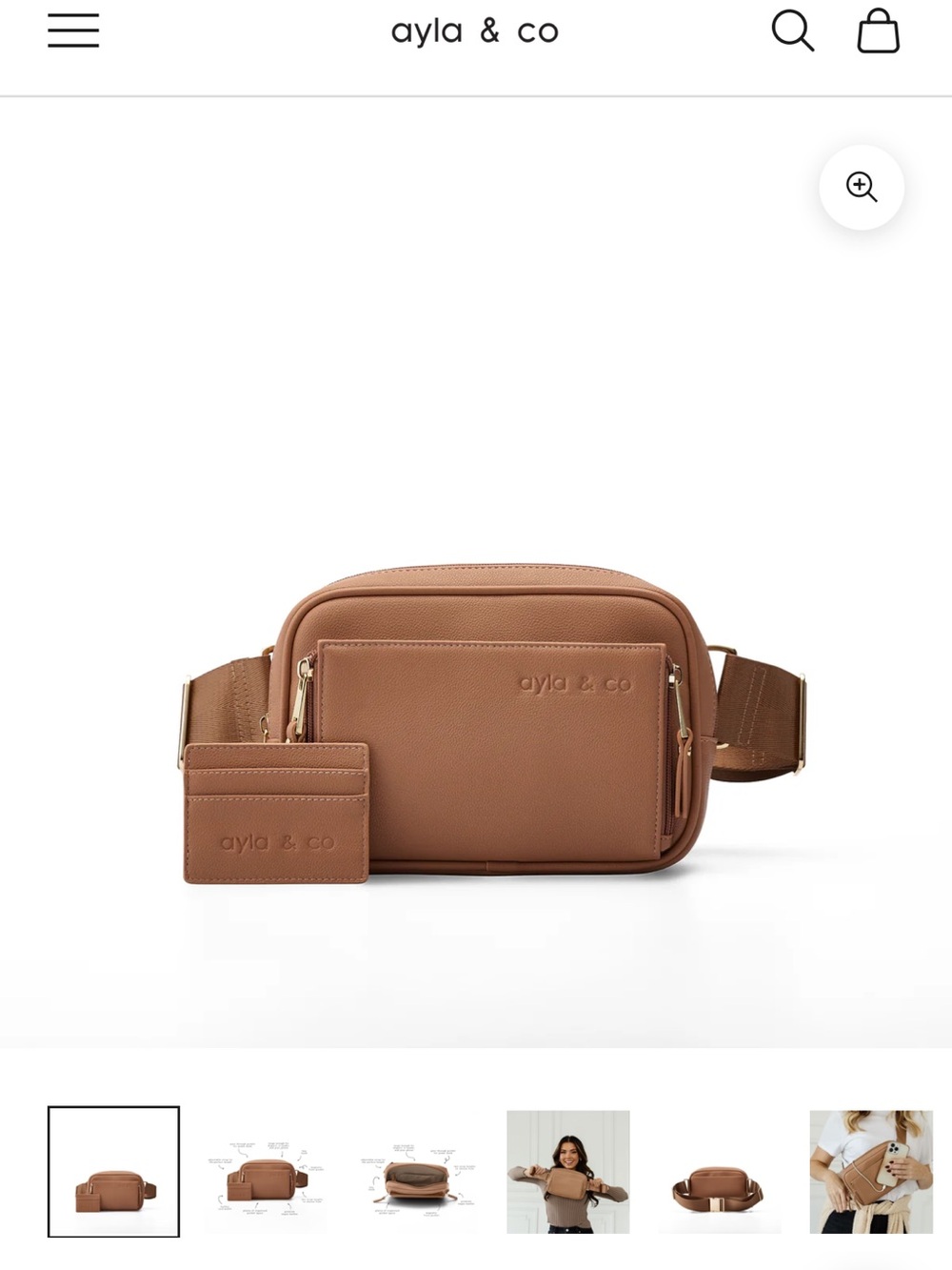 ayla & co Tan Leather Belt Bag with Matching Card Case